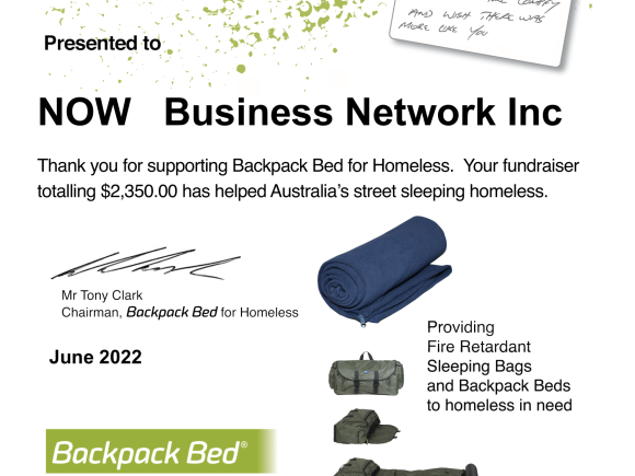 Backpack Bed Thank you Certificate